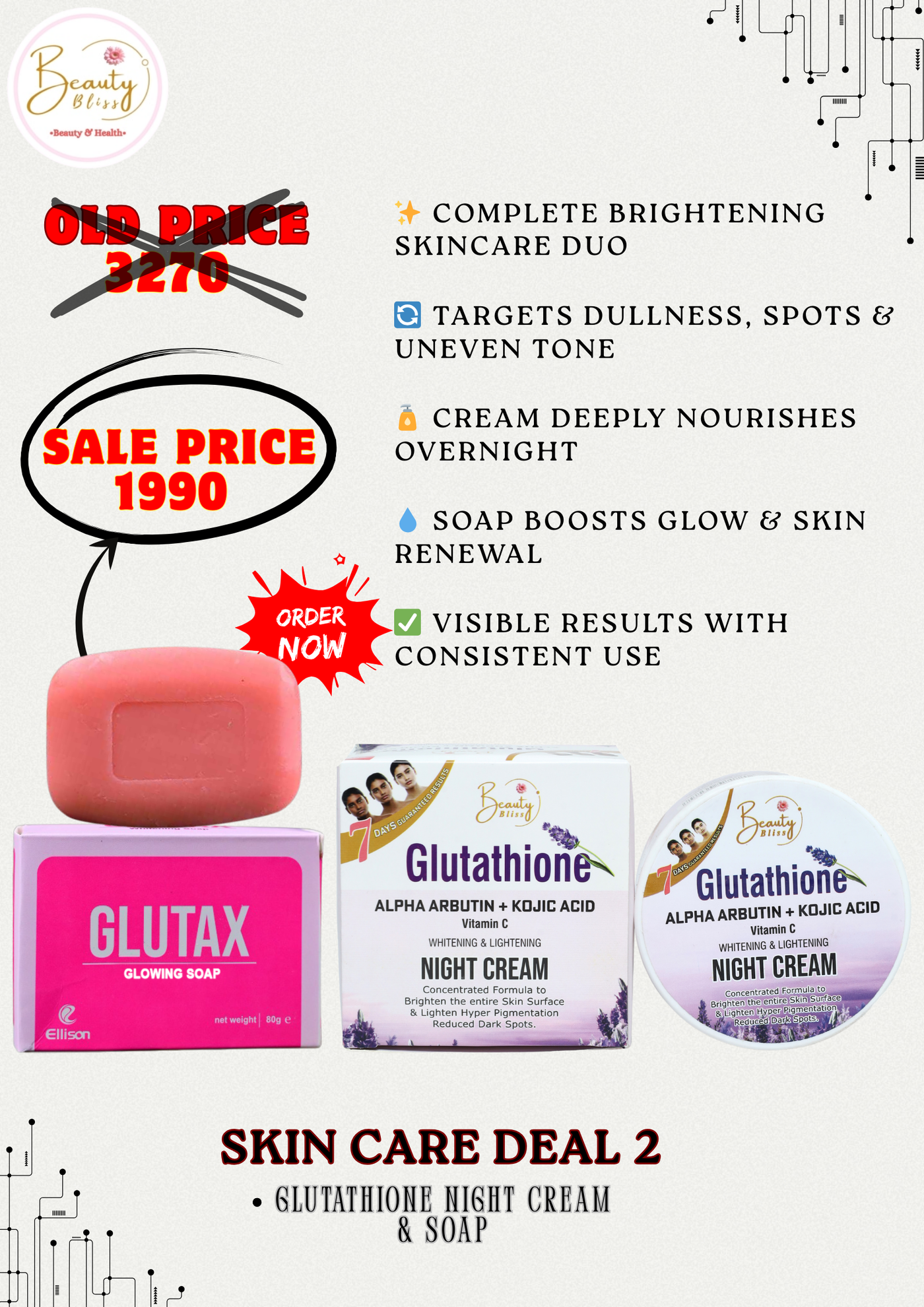Glutathione Night Cream & Glutax Soap Deal
