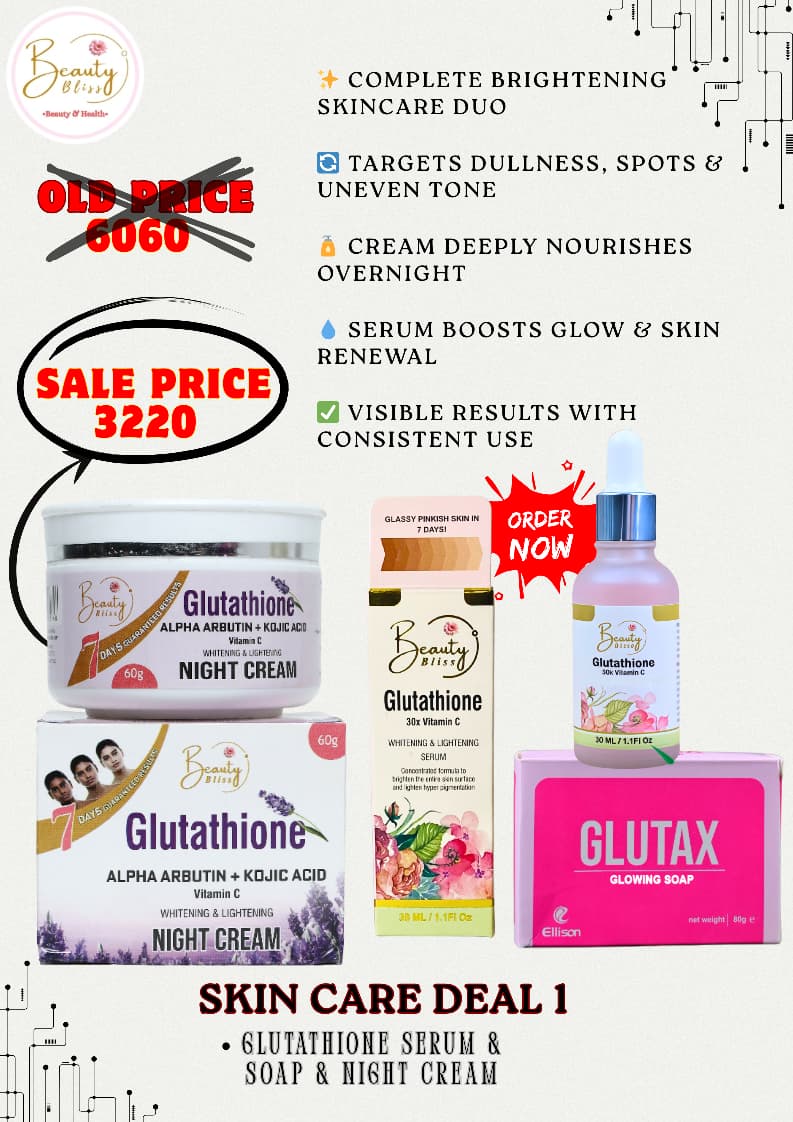 Glutathione Serum + Glutathione Night Cream + Glutax Soap Deal